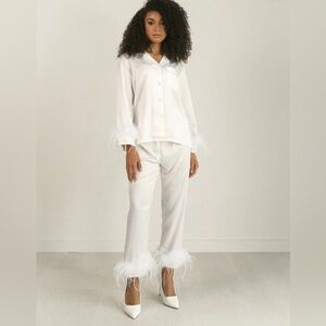 Bon Viviann Daydreamer Cloud Pajamas Women’s XL Satin White Feathers Bridal